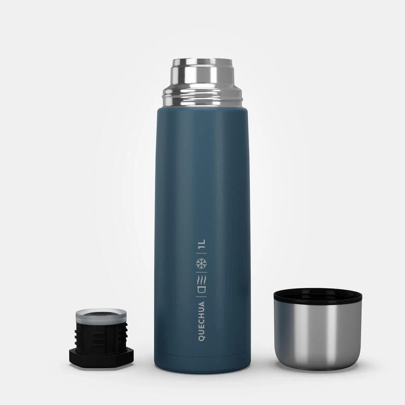 Quechua Bouteille Isotherme Inox 1L Avec Gobelet Pour La Randonnée - Bleu 4 Quechua Bouteille Isotherme Inox 1L Avec Gobelet Pour La Randonnée - Bleu – Image 2