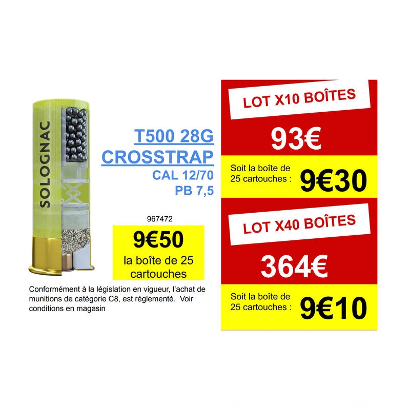CARTOUCHE BALL TRAP T500 CROSS-TRAP 28G CALIBRE 12/70 PLOMB N°7,5 X 25 4 CARTOUCHE BALL TRAP T500 CROSS-TRAP 28G CALIBRE 12/70 PLOMB N°7,5 X 25 – Image 2