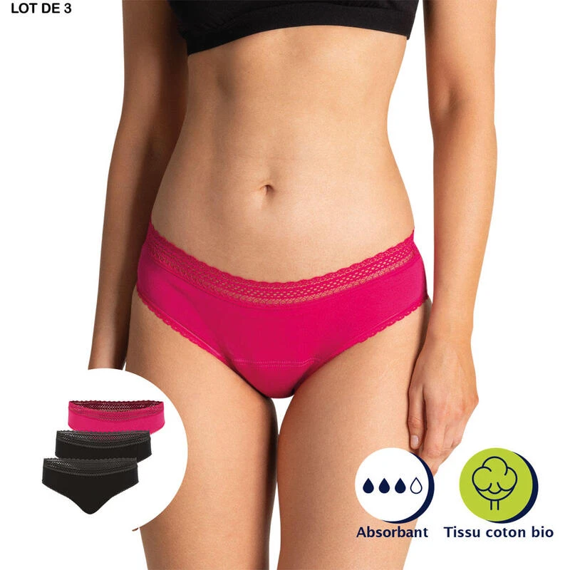 Athena Lot De 3 Slips Pour Les Règles Femme Coton Bio Secret 4 Athena Lot De 3 Slips Pour Les Règles Femme Coton Bio Secret – Image 2