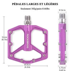 ROCKBROS Pédale Vélo En Alliage D'aluminium Pour Vélo Bicyclette Cyclisme VTT Violet -Plein Air Équipement Magasin pedale velo en alliage daluminium pour velo bicyclette cyclisme vtt violet 6