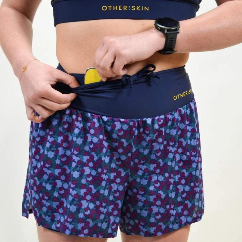 Short Course à Pied Femme Bleu Floral Ecoresponsable 5 Short Course à Pied Femme Bleu Floral Ecoresponsable – Image 3