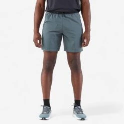 Short De Running Homme - KIPRUN Run 500 Dry Vert Foncé Grisé