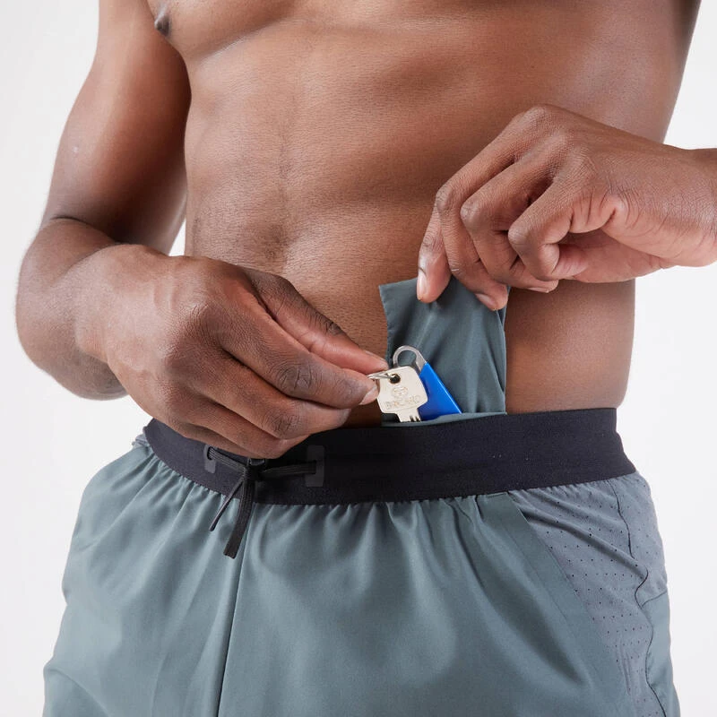 Short De Running Homme - KIPRUN Run 500 Dry Vert Foncé Grisé 7 Short De Running Homme - KIPRUN Run 500 Dry Vert Foncé Grisé – Image 5