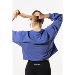 Sweat-shirt Crop à épaules Tombantes Et à Demi-zippées - Bleu - Fitness -Plein Air Équipement Magasin sweat shirt crop a epaules tombantes et a demi zippees bleu fitness 2