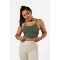 Varsity Brassière De Sport / Crop Top - Femme - Vert Olive -Plein Air Équipement Magasin varsity brassiere de sport crop top femme vert olive 3